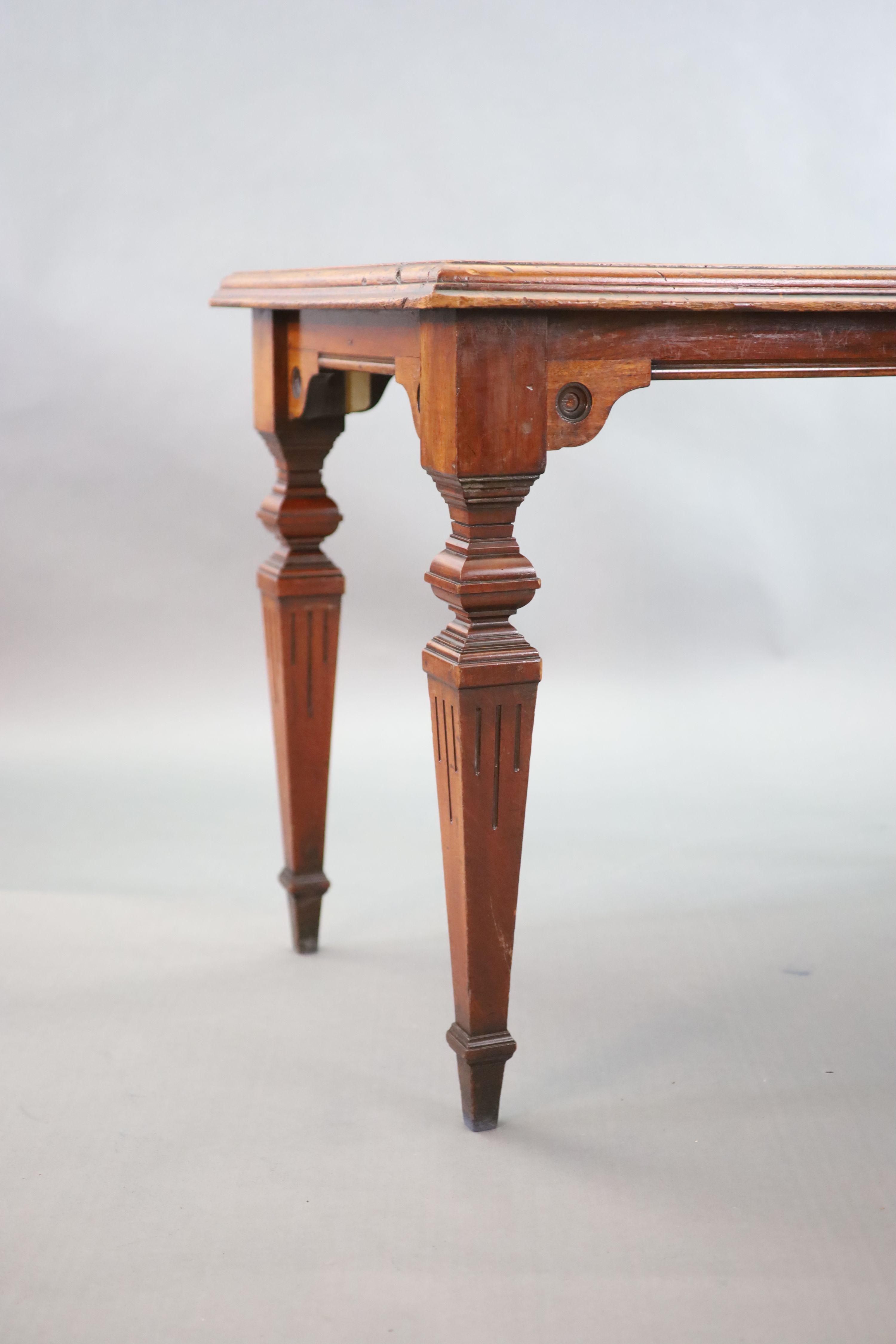 A Victorian mahogany library table, supplied by Sage & Co. Shopfitters of London, W.113cm D.69cm H.78cm